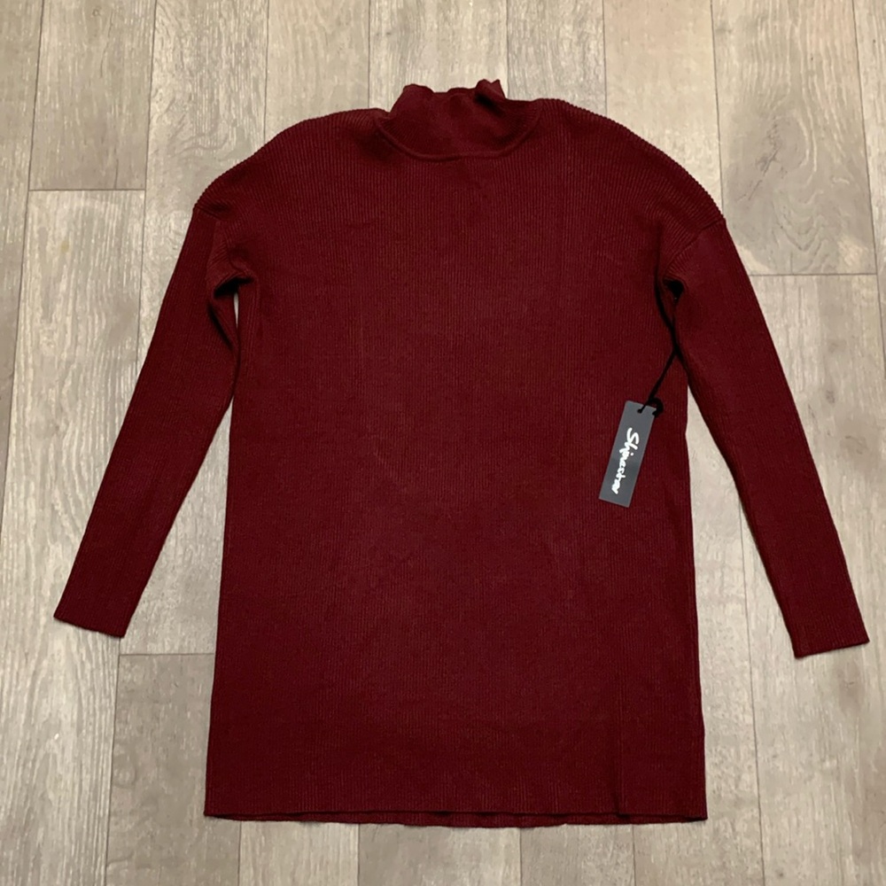 Womens NWT Shinestar Mock Neck Ribbed Long‎ Sleeve Open Back Sweater